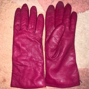 magenta cashmere lined leather gloves